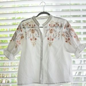 SOLD!! Darling White Embroidered Button Up Shirt